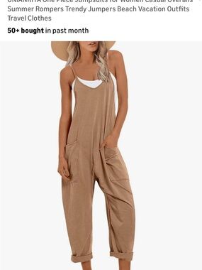Casual Relaxed Jumpsuit for Women - Tan